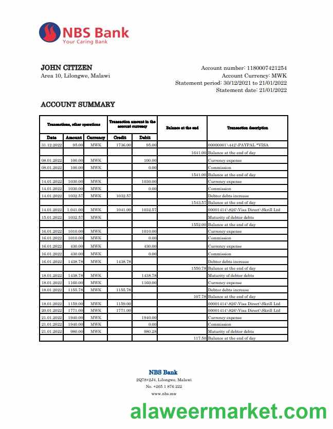 Malawi NBS bank statement xls